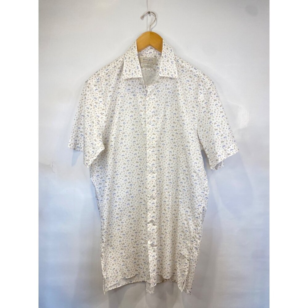 Hagen Carmel Classic Fit Short Sleeve Printed Button Down Shirt Men's Large